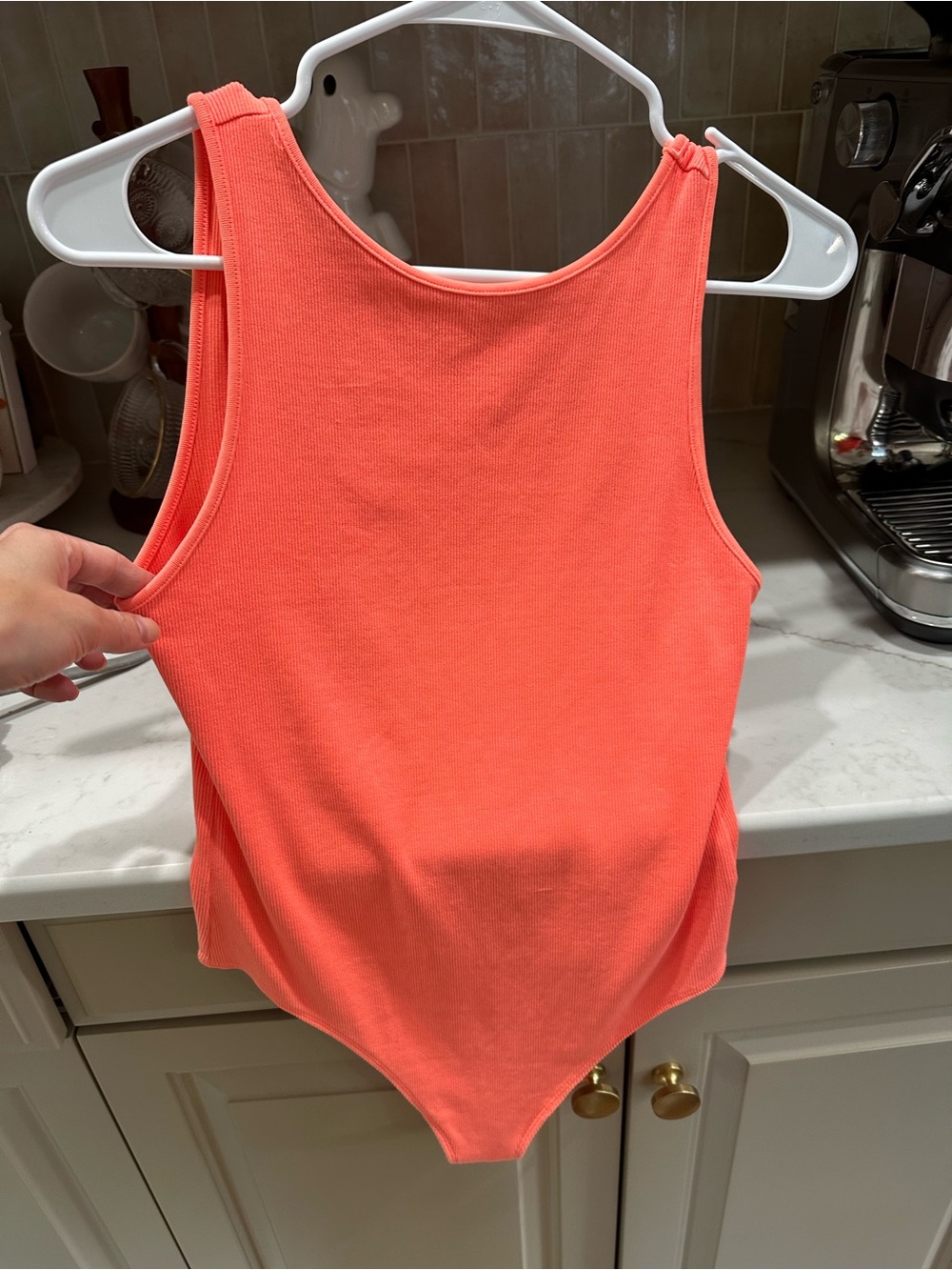aerie Coral Ribbed Tank Bodysuit
